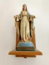 Our Lady of Grace Statue Virgin Mary statue 10" including wooden Wall stand