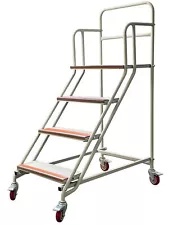 4 Steps Ladder with Wheels, Industrial & Warehouse Step Ladder, Rolling Steps...