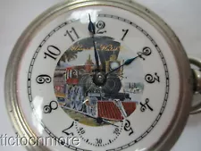 ANTIQUE HAMPDEN GRADE 1 18s STEAM TRAIN SCENE DIAL CASE POCKET WATCH 1889