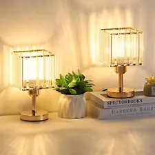 Set of 2 Elegant Gold Crystal Table Lamps Nightstand Desk Lamp for Bedroom Decor