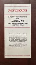 New ListingWINCHESTER MODEL 61 SLIDE ACTION HAMMERLESS REPEATING RIFLE INSTRUCTIONS USA