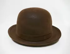 Brown Retro Derby Bowler Gentleman's Hat Faux Suede OSFM