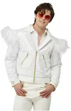 Official Licensed Elton John Jacket Feather White Fancy Dress Costume