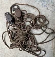 Vintage Block And Tackle Pulleys With Rope