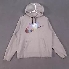 Vintage Nike Hoodie Womens Large Gray Galaxy Swoosh Logo Sweatshirt Red Tag