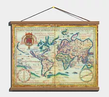 Ancient Portolan Nautical Chart Antique Old World Map; 1634 Canvas Wooden Hanger