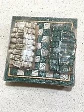 Vintage Mayan/Aztec Conquistador resin Chess Set Green/Cream Resin Mid Century