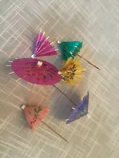 Nine Vintage Mini Umbrella Parasol Paper & Wood For Crafts