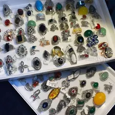 wholesale 12pcs antique silver ring bohemian unisex jewelry bulk lot