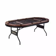 10 Player Poker Table With Padded Faux Leather Steel Cup Holders Foldable