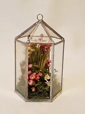 Vintage MCM 1970's Hanging Terrarium w/ Incased Dry Flowers - made In Poland