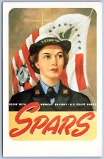 Postcard US Coast Guard Women's Reserve SPARS USCG Flag Recruiting Art B64