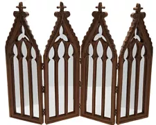 NWT Antiqued Wood Cathedral 4-Panel Mirror