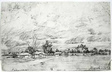 7TH SUMMER SALE Indiana Drawing CHARLES CONNER 'Farm Buildings 1894', 5" x 7.75"