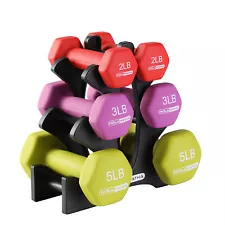 HolaHatha 2, 3, and 5lb Neoprene Dumbbell Free Hand Weight Set with Rack (Used)