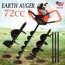 4HP 72cc Gas Powered Post Hole Digger +4"8"12"Earth Auger (2 parcels ship)