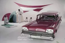 Ford 1959 station wagon new car model introduction press campaign photograph