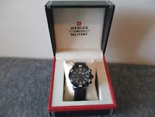 WENGER SWISS MILITARY MENS WATCH 79215 ROADSTER BLACK CHRONOGRAPH w/BOX-NEW BATT