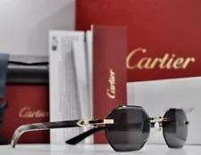 Cartier Decor C black buffalo Horn Rimless Frame Sunglasses Glasses NEW buffs