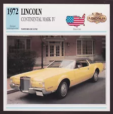 1972 Lincoln Continental Mark IV (4) Ford Car Photo Spec Sheet Info French Card