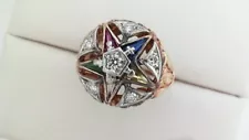 Vintage Order Eastern Star Diamond Multi Gemstone 10K Yellow Gold Ring Size 8