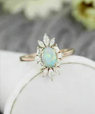 2.10Ct Oval Cut Fire Opal & Diamond Halo Engagement Ring 14K Yellow Gold Over