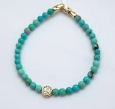 New DAVID YURMAN Bijoux Spiritual Bead Peace Sign Bracelet Turquoise Gold Medium