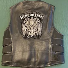 Milwaukee Leather Black Leather “Biker for Life” Vest Size Large