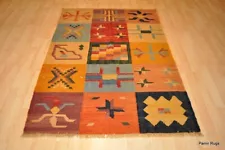 ON SALE SOUTHWESTERN Wool kilim area rug 4' X 6' handmade red and blue NAVAJO