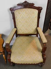 VG Antique Victorian Eastlake Style Carved Wood Parlor Arm Chair GOOD Upholstery