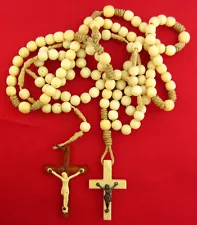 2 Vintage Tan Rosaries Handmade Catholic Religious Rope String Beaded Rosaries