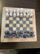 White Marble Chess set, Vintage Lapis Chess Board With Pieces, Cyber Monday Sale