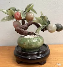 Chinese Jade Stone Feng Shui Bonsai Peach Tree for Good Luck & Long Life 7"T 8"W