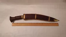 antique Kukri Nepal knife curved blade wood brass traditional hand made