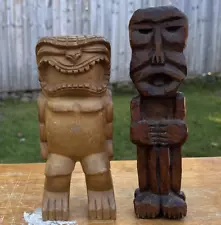 Vintage MCM Hand Carved Wooden TIKI Figurines lot of 2