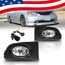 Fit 2001 2002 2003 Honda Civic Front Bumper Clear Fog Lights Lamps w/Wiring Pair