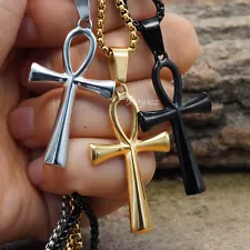 Mens Ancient Egyptian Ankh Cross Pendant Necklace Hip Hop Jewelry Chain 24" Gift