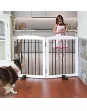 Freestanding Foldable Dog Gate for House 24” Height 2 Panel White & Black