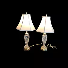 Pair Of Waterford Evanwood Lamps Rare Crystal Brass Model