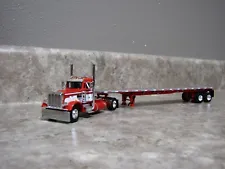 DCP 1/64 Single Axle Red White Daycab Peterbilt 359 Flatbed Trailer 60-1682