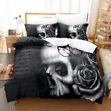 Gothic Skull Grey Quilt Duvet Cover Set California King Kids Bedding Children