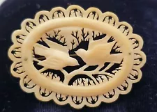 Carved bird pin brooch cream vintage antique Estate jewelry deals bargains sales