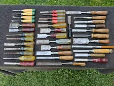 Old Wood Chisel Lathe Turning Gouge Carving Mix Tool Lot Miller Falls Stanley ++