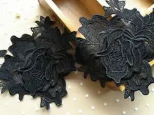 2 Yards Black 3D Rose Lace Trim Applique Vintage Rose Lace Trim for Dress DIY