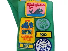 Vintage 1980s Girl Scout Cookie Sale Badges with Sash