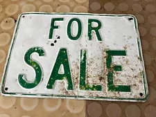 Vintage GREEN & WHITE Die Struck FOR SALE Sign ALUMINUM 10x7