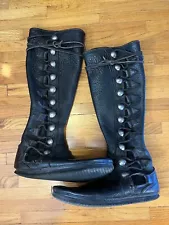 Knee High Renaissance Moccasin Boots Black Leather Lace Up Men’s Size 11.5