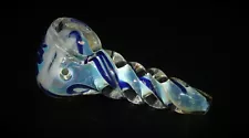 3 1/2" DREAM BLUE & WHITE Unicorn Stem Color Changing Tobacco Smoking Glass Pipe