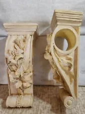 Pair-2 Drapery Corbels LILY FLOWERS Curtain Rod Swag Scarf Holders Cottagecore