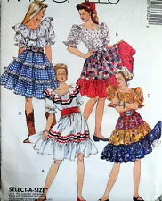 McCALLS 6332 PATTERN SKIRT WESTERN SQUARE DANCE TOP PEASANT PETTICOAT 8-12 UC/FF